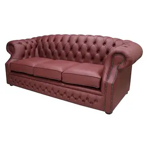 Chesterfield 3 Seater Shelly Burgandy Leather Sofa Bespoke In Buckingham Style