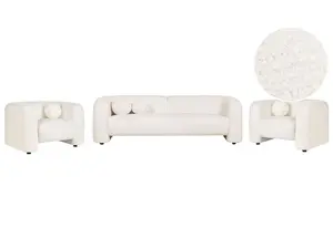 5 Seater Boucle Living Room Set White LEIREN