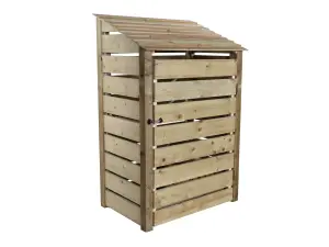 Slatted wooden log store with door and kindling shelf W-119cm, H-180cm, D-88cm - natural (light green) finish