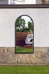 MirrorOutlet Arcus - Black Metal Framed Arched Garden Wall Mirror 47" X 23.5" (120CM X 60CM)