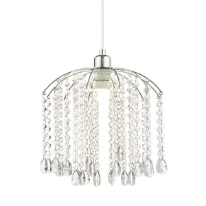 Waterfall Pendant Lamp Shade with Clear Acrylic Droplets and Chrome Metal Frame