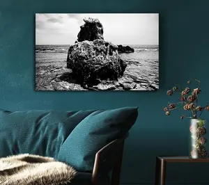 The Rock Of The Ocean B N W Canvas Print Wall Art - Medium 20 x 32 Inches