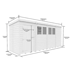 DIY Sheds 15x5 Pent Shed - Single Door With Windows