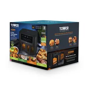 Tower Vortx Dual Basket Air Fryer with Vizion Viewing Windows, 9 Preset Functions, 8L, 3040W