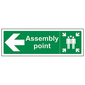 Assembly Point Arrow LEFT Fire Sign - Adhesive Vinyl - 600x200mm (x3)