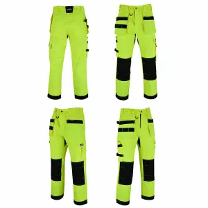 MS9 Mens Hi Viz Vis Cargo Working Work Trouser Trousers Pants Jeans, Yellow - 30W/32L