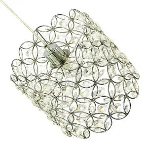 Designer Chrome Plated Drum Style Pendant Light Shade with Clear Acrylic Beads