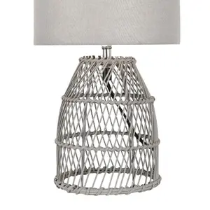 First Choice Lighting Bamboo Grey Wash Bamboo 36cm Table Lamp With Grey Fabric Shade