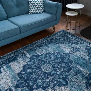 Navy Blue Traditional Medallion Area Rug 200x290cm