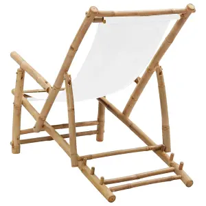 Berkfield Deck Chair Bamboo and Canvas Cream White