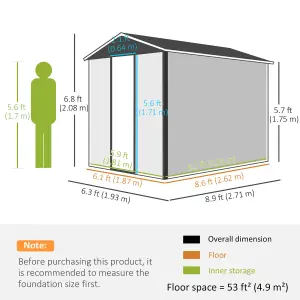 Outsunny 9'x6' Galvanised Metal Garden Shed Tool Storage Shed for Patio Grey