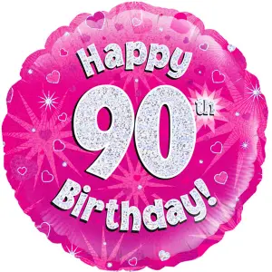 Oaktree 18 Inch Circle Happy 90th Birthday Foil Balloon Pink (18in)