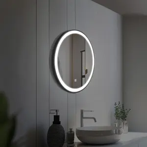 600mm Round LED Illuminated Bathroom Mirror Black Frame - Cool White With Touch Sensor & Demister Pad