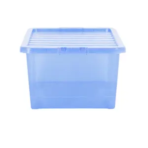 Wham Crystal Sparkle 5x 45L Plastic Storage Boxes with Lids Tint Sparkle Blue. Medium Size, Strong (Pack of 5, 45 Litre)