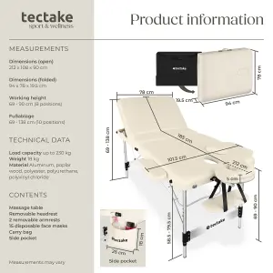 Massage Table Ko Tao - 3 zones, 78cm wide, aluminium frame, folding, carry bag - beige