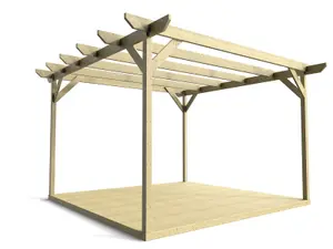 Timber Pergola and Decking Complete DIY Kit, Chamfered design (3.6m x 3.6m, Light green (natural) finish)