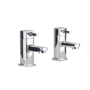 Nes Home Boston Square Bathroom Chrome Basin Hot & Cold Tap & Waste