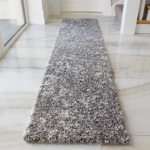 Super Soft Silver Grey Mottled Shaggy Runner Rug 60x240cm