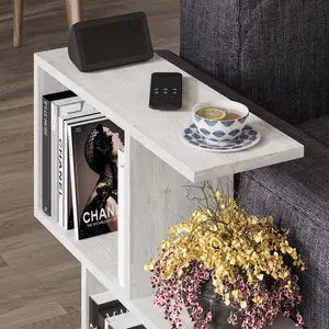 Barbara Side Table Modern 2-Tier Design with Storage Compartments Ancient White