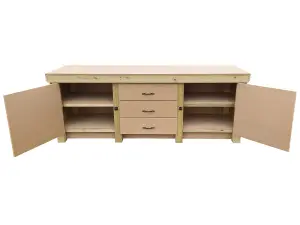 Wooden work bench with drawers and double lockable cupboard (V.8) (H-90cm, D-70cm, L-210cm) with double shelf