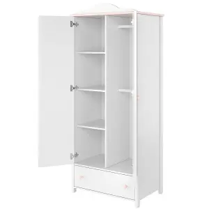 Categorical and Elegant Luna Hinged Wardrobe in White Matt and Pink (H)1960mm (W)850mm (D)520mm - Ideal for Any Garment Collection