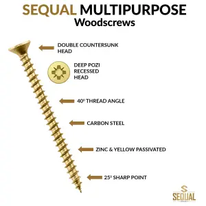 SEQUAL Multi Purpose Screws, Wood Screws Yellow & Zinc Screws Passivated, M4 x 70mm (box of 100),