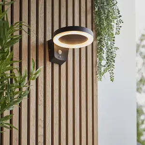 Solar Powered Outdoor Wall Light Photocell & PIR Textured Black & White Diffuser