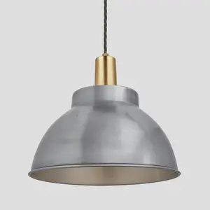 Industville Sleek Dome Pendant, 13 Inch, Light Pewter, Brass Holder