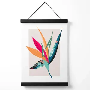 Tropical Flower Blue and Pink Boho Botanical Medium Poster with Black Hanger