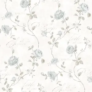 Galerie Vintage Roses Blue Cream Trailing Rose Smooth Wallpaper