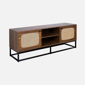 sweeek. Wood and rounded cane TV stand Retro Natural 140x40x55 cm