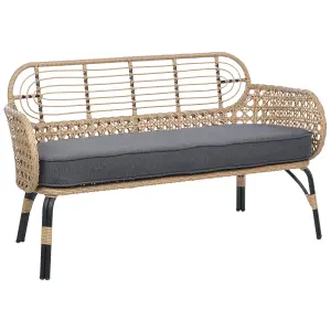 Garden Bench with Cushion PRATELLO PE Rattan Natural