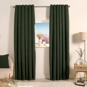 OHS Eyelet Blackout Pair Ready Made Curtains, Forest Green - 66" x 90