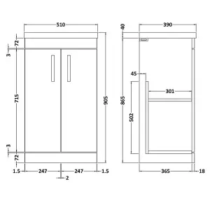 Dezine Hamble 500mm Gloss White Floor Standing 2 Door Vanity Unit, with Basin