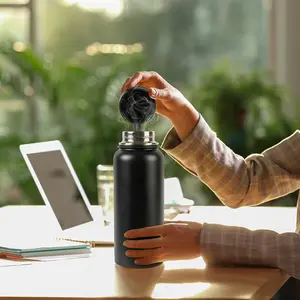 Black Jumbo Thermos Flask - Stainless Steel Insulated Bottle with Silicone Sealed Cap for Hot & Cold Drinks - 1L Capacity