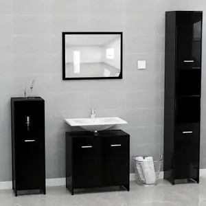 Berkfield Bathroom Furniture Set High Gloss Black Engineered Wood