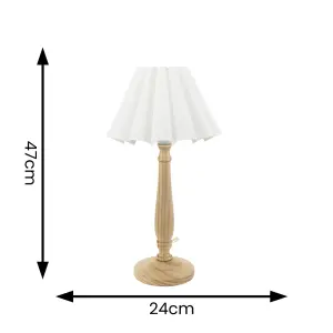 ValueLights Victoria Light Wood Candlestick Stem Table Lamp with White Scallop Tapered Shade and LED Bulb