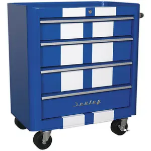 Retro Blue Portable Tool Chest with 4 Drawers and Lock for Secure Storage