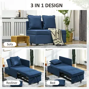 HOMCOM Folding Sleeper Sofa Bed Chair with Pillows, Pocket, Blue