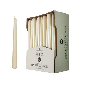 50 Tapered Ivory Household Dinner Wax Candles 7H Burn Time 25cm