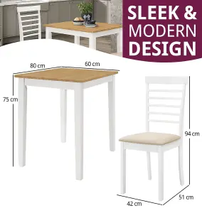 Hallowood Furniture Ledbury Small Dining Table with 2 Chairs in White Painted and Light Oak Finish