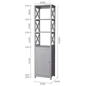 Waterproof Antifungal Wooden Bathroom Tall Cabinet with 3 Shelves 160cm H x 40cm W x 30cm D