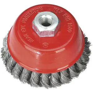 100mm Twisted Knot Wire Cup Brush with Steel Filaments - M14 x 2mm Thread for Heavy Rust Removal