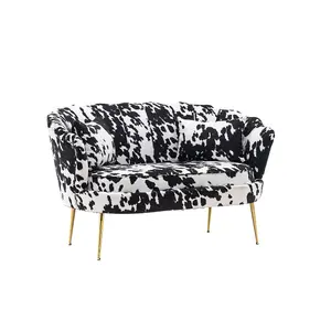 2 Seater Loveseat Small Sofa in Cow Print Fabric