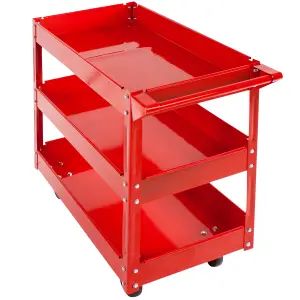 Tool Trolley - with 3 shelves, wheels, push handle - red