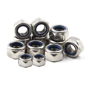 5 x Nylon Insert M4 Steel Locking Nuts, Standard Pitch,