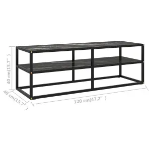 Berkfield TV Cabinet Black with Black Marble Glass 120x40x40 cm