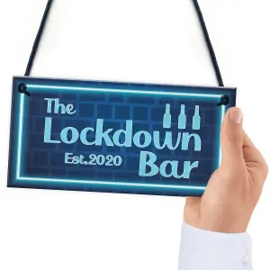 Lockdown Bar Blue Neon Effect Theme Home Bar Sign Quarantine Gift Gift