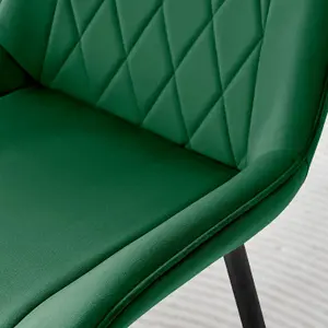 Furniturebox UK 2x Velvet Dining Chair - Pesaro Green Modern Velvet Chairs - Black Legs - Upholstered Pair Of Dining Room Chairs