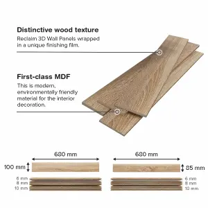 3D Wood Wall Panels - Oak Natural - 1.13 sq m Pack